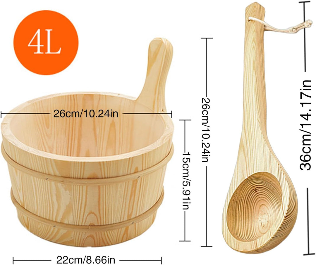 Sauna Eimer und Schöpfkelle | Holz Sauna Eimer Zubehör,Dichte Holz Dusche Zubehör 4L Fassungsvermöge