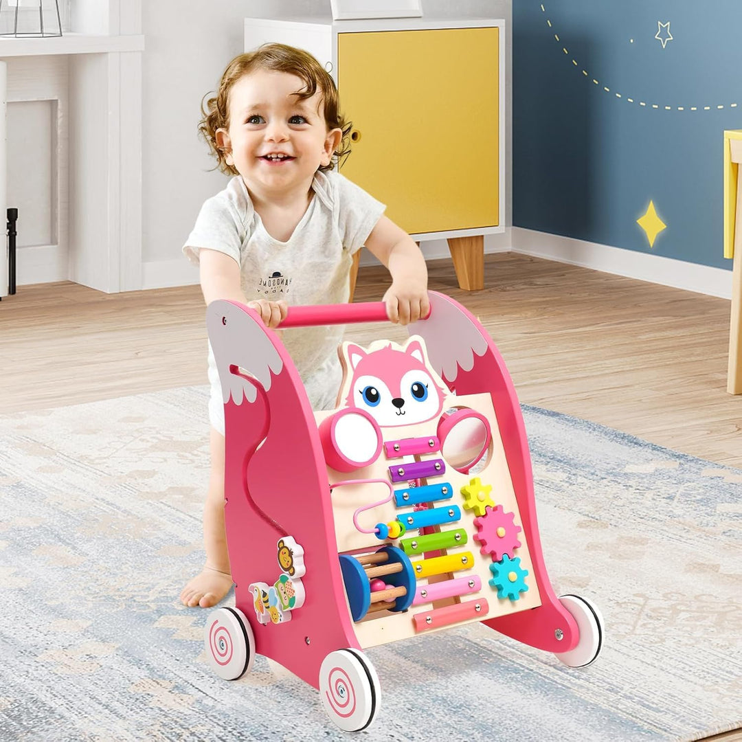 Holz Spielzeug Baby mit Multifunktional Montessori Spielzeug, Lauflernwagen mit Xylophon,Musikinstru