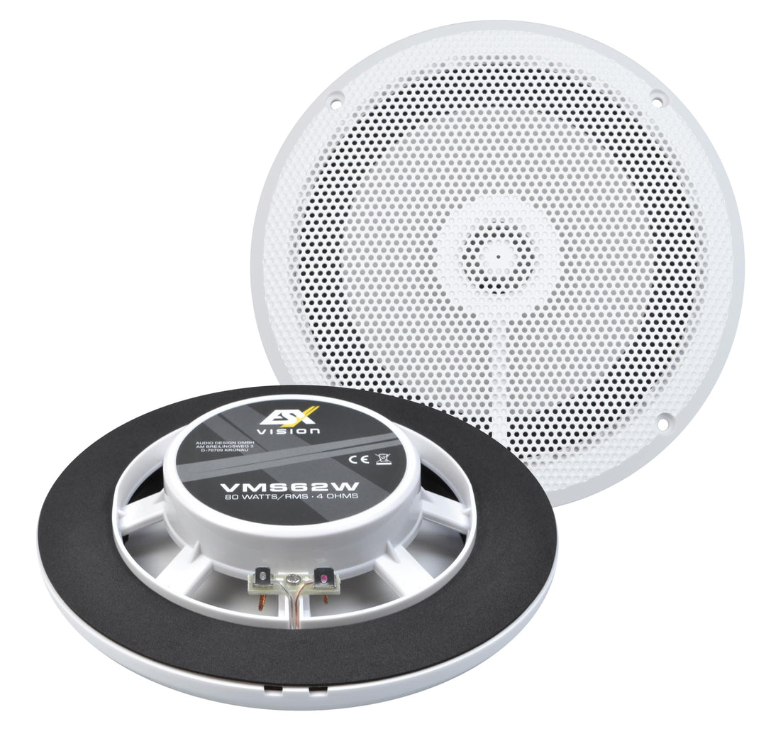 ESX VMS-62W - weisser 16,5 cm 2-Wege-Koax für Marine/Outdoor/Caravan | extrem flach - Einbautiefe 2,