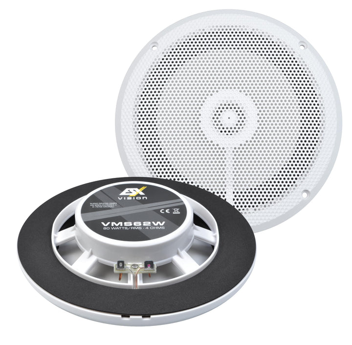 ESX VMS-62W - weisser 16,5 cm 2-Wege-Koax für Marine/Outdoor/Caravan | extrem flach - Einbautiefe 2,