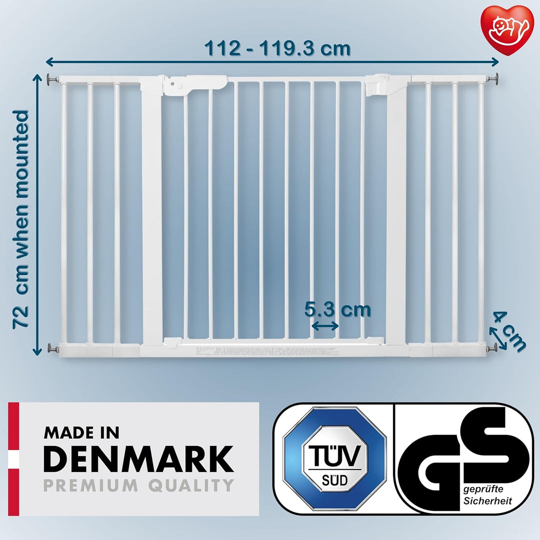 BabyDan Premier Türschutzgitter zum Klemmen, 112 - 119,3 cm – hergestellt in Dänemark und vom TÜV ge