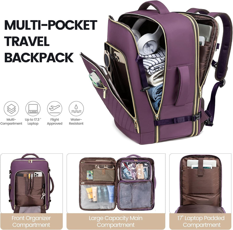 LOVEVOOK Reiserucksack Handgepäck Flugzeug Erweiterbar Travel Backpack Women mit Kosmetiktasche 17.3