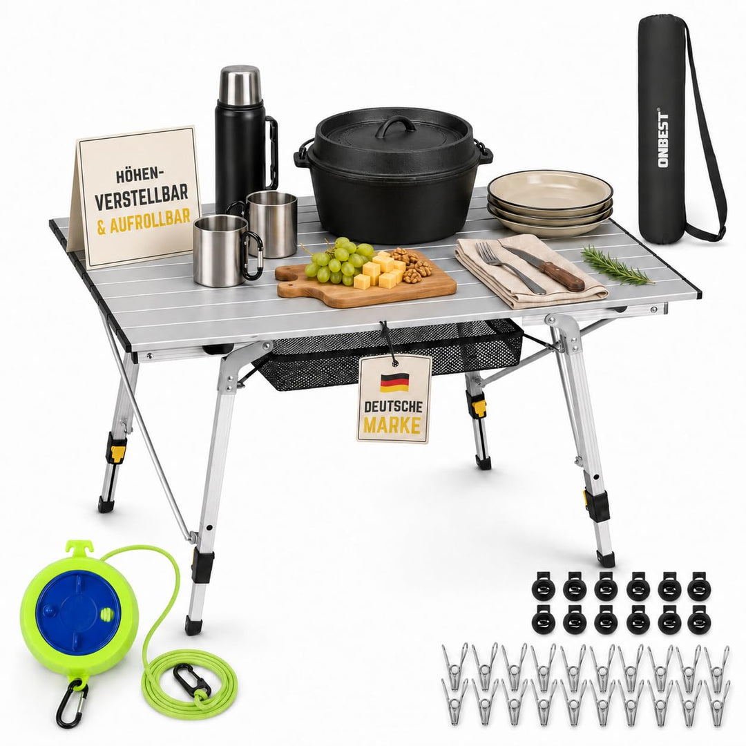 Onbest Camping Klapptisch – Campingtisch klappbar – Angeltisch, Gartentisch 2 Personen – mit robuste