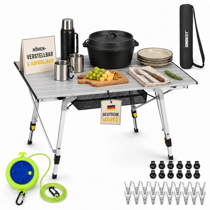 Onbest Camping Klapptisch – Campingtisch klappbar – Angeltisch, Gartentisch 2 Personen – mit robuste