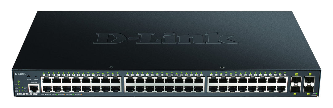 D-Link DGS-1250-52XMP/E, 52-Port Smart Managed Gigabit Switch (48x BaseT PoE+ Port, 4x 10G SFP+ Slot