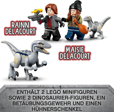 LEGO Jurassic World Blue & Beta in der Velociraptor-Falle, Spielzeugauto mit Dinosaurier Figuren, Ge