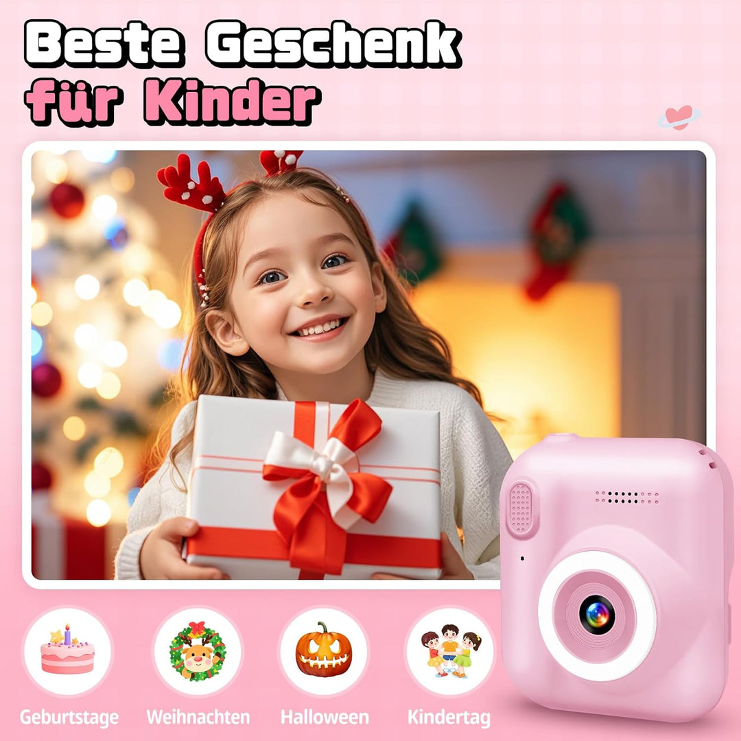 Kinderkamera Sofortbildkamera, 1080P Sofortbildkamera Kinder mit 32GB Karte & 3 Rollen Druckpapier,