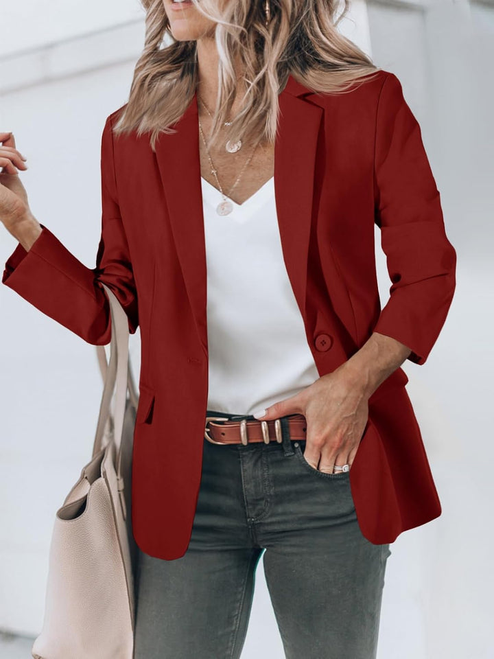 Cicy Bell Damen Langarm Casual Blazer Arbeit Büro Knopf Open Front Jacke Anzug M Burgund, M Burgund