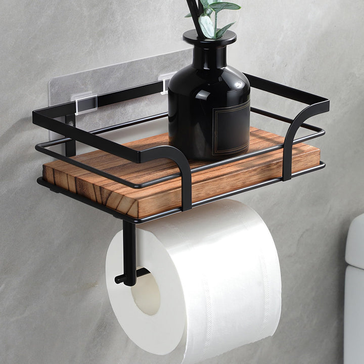 YIGII Toilettenpapierhalter Mit Ablage-Klopapierhalter Mit Feuchttücherbox, Klopapierhalter Holz, Wc