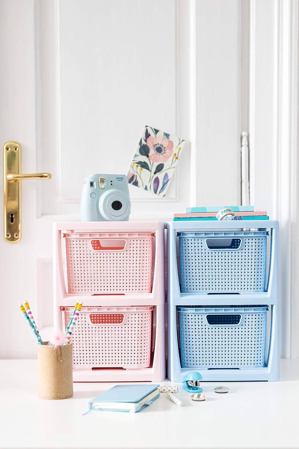BranQ - Home essential Regal in Rattan Design, Kunststoff PP, Anthrazit, 29,5 x 24 x 32,8 cm