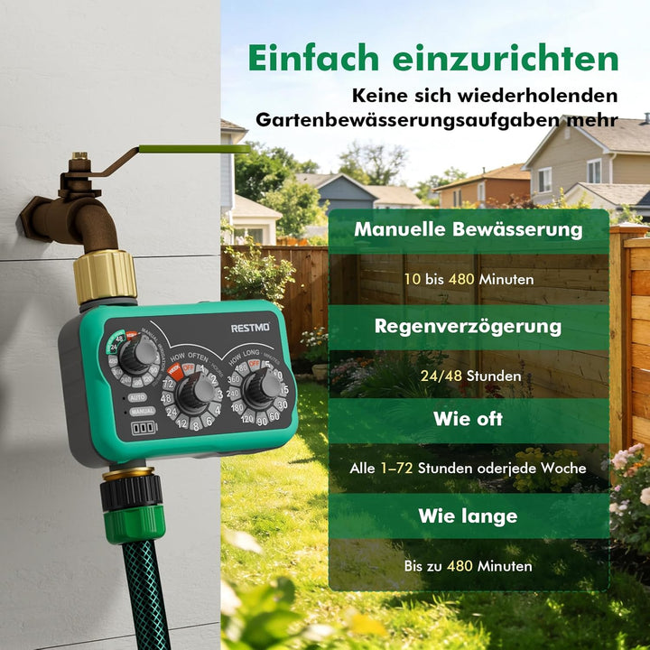 RESTMO Mechanischer Bewässerungscomputer mit 3 Drehreglern, Messing Einlass & Auslass, Zeitschaltuhr