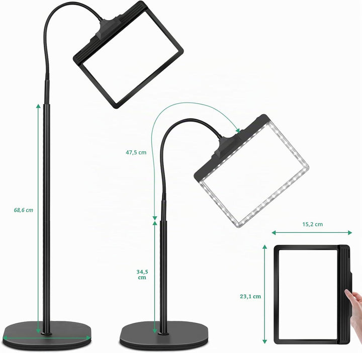 NZQXJXZ 5X Lupe mit Licht und Ständer, 3-in-1 Wiederaufladbare Lupenlampe mit 43 Einstellbaren Helli