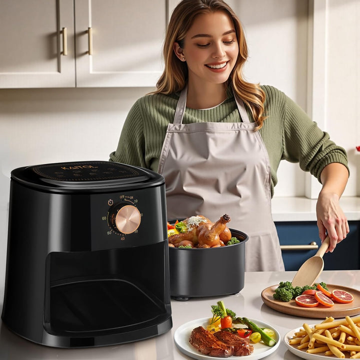 4L Heissluftfritteuse, mit Manueller Drehtaste, Spülmaschinenfest, Gesundes Kochen Ohne Öl und mit W