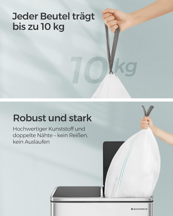 SONGMICS Müllbeutel mit Zugband, hochbelastbar, Müllsäcke für 30 Liter Mülleimer, bereits getrennt,