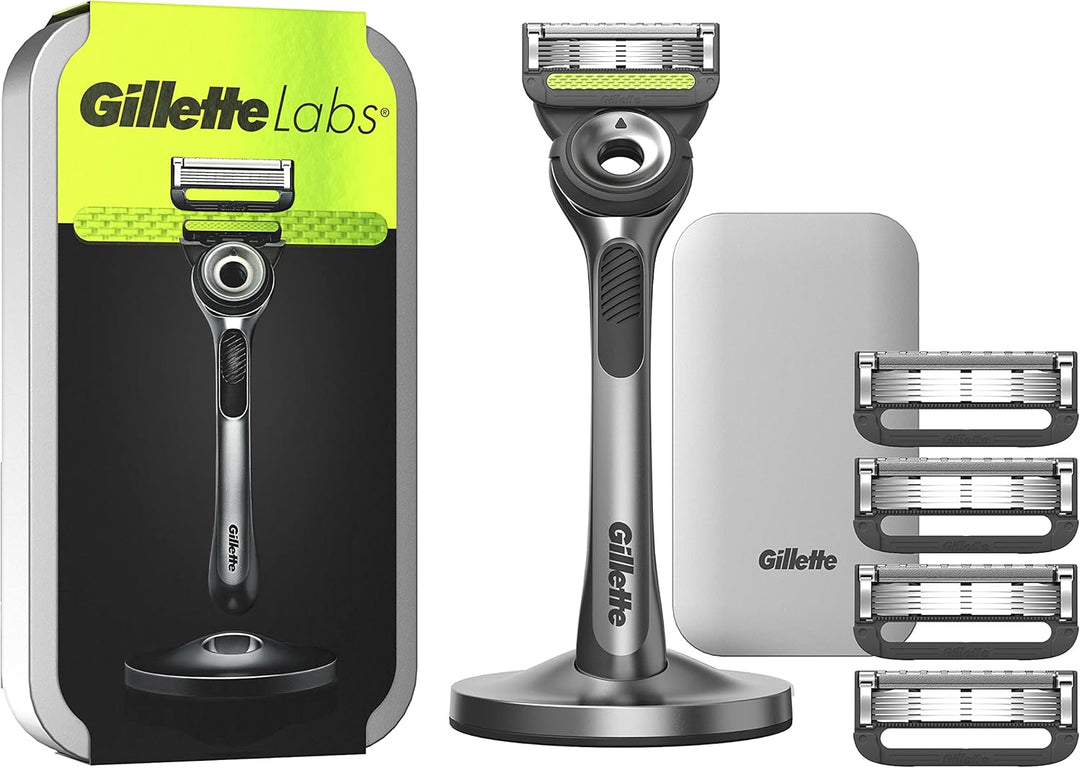 Gillette Labs Nassrasierer Herren, Rasierer mit Reinigungs-Element + Reise-Etui zur Aufbewahrung für