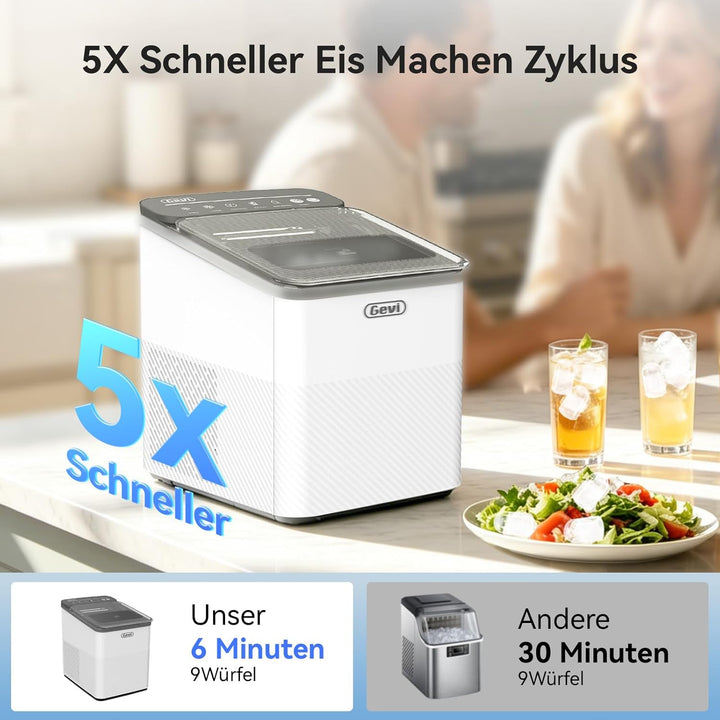 GEVI Klein Eiswürfelmaschine Crushed Ice - Eiswürfelmaschine Mini Selbstreinigend, 9 Eiswürfel in 6