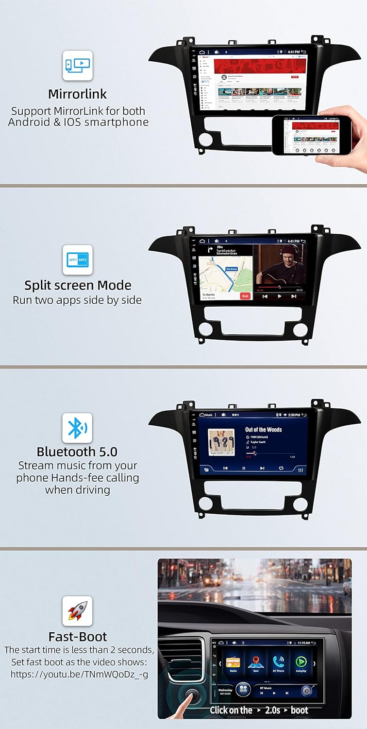 JOYX Android 12 Autoradio Passt für Ford S-Max (2007-2008) - [4G+64G] - Eingebaut DSP/Carplay/Androi
