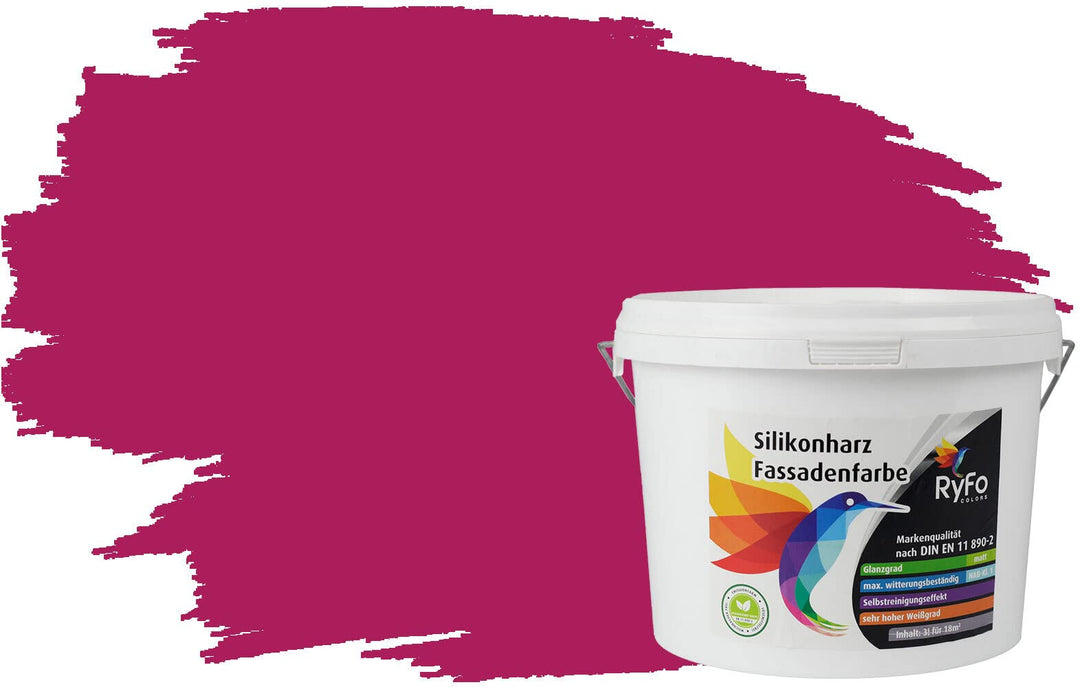 RyFo Colors Silikonharz Fassadenfarbe Lotuseffekt Trend Bougainvillearot 3l - bunte Fassadenfarbe, w