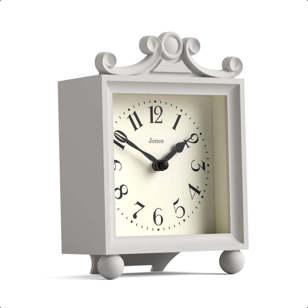 JONES CLOCKS® Parlour Kaminsims Uhr | Klassische Kutschenuhr | Hellgrau | Elegantes quadratisches de