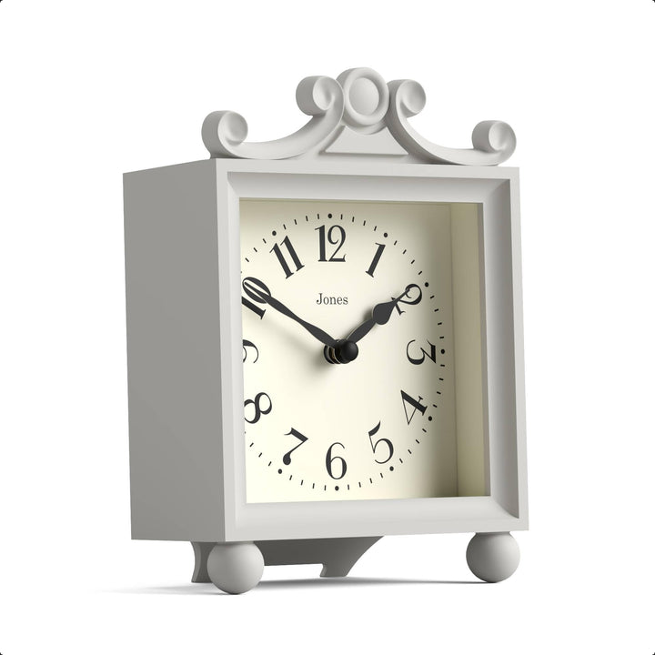 JONES CLOCKS® Parlour Kaminsims Uhr | Klassische Kutschenuhr | Hellgrau | Elegantes quadratisches de
