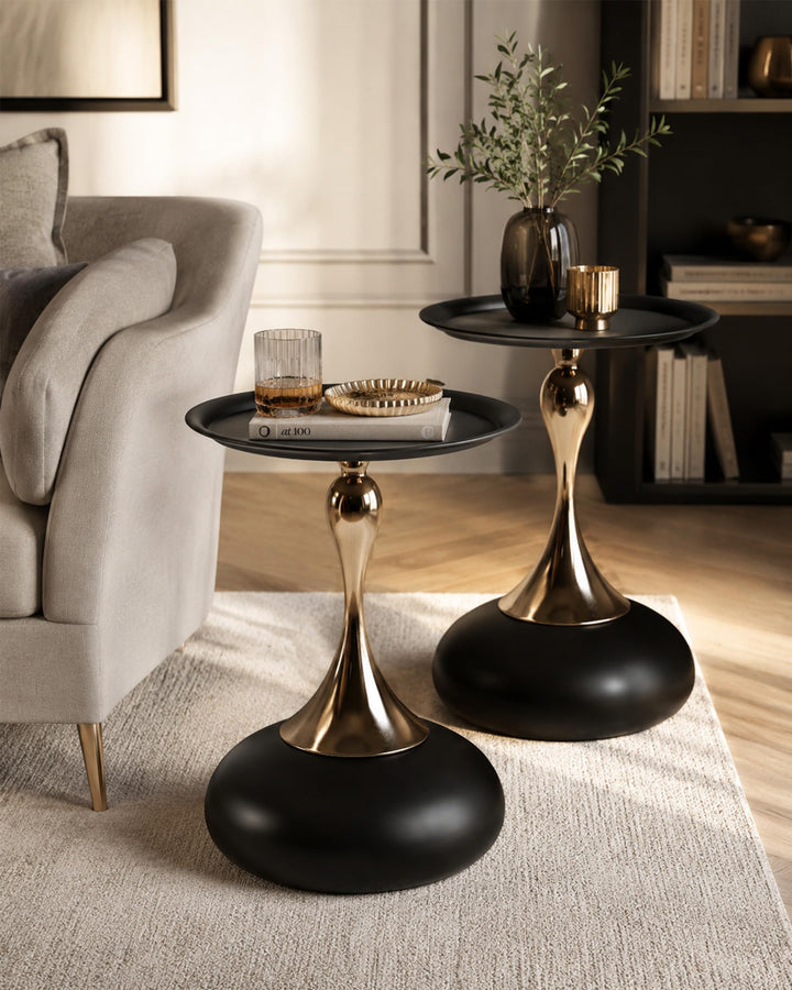 Couchtisch Schwarz Gold, Kleiner Runder Couchtisch Vintage, Metall Beistelltisch Rund Gold, Kreative