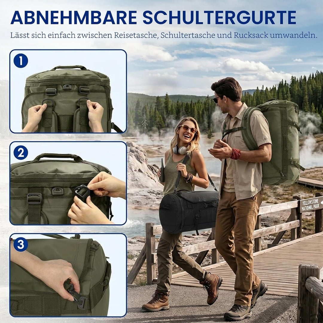 Haimont Grosse Sporttasche Convertible Reisetasche Duffel mit Schuhfach, 45L | 45/60/90L Grössen, He