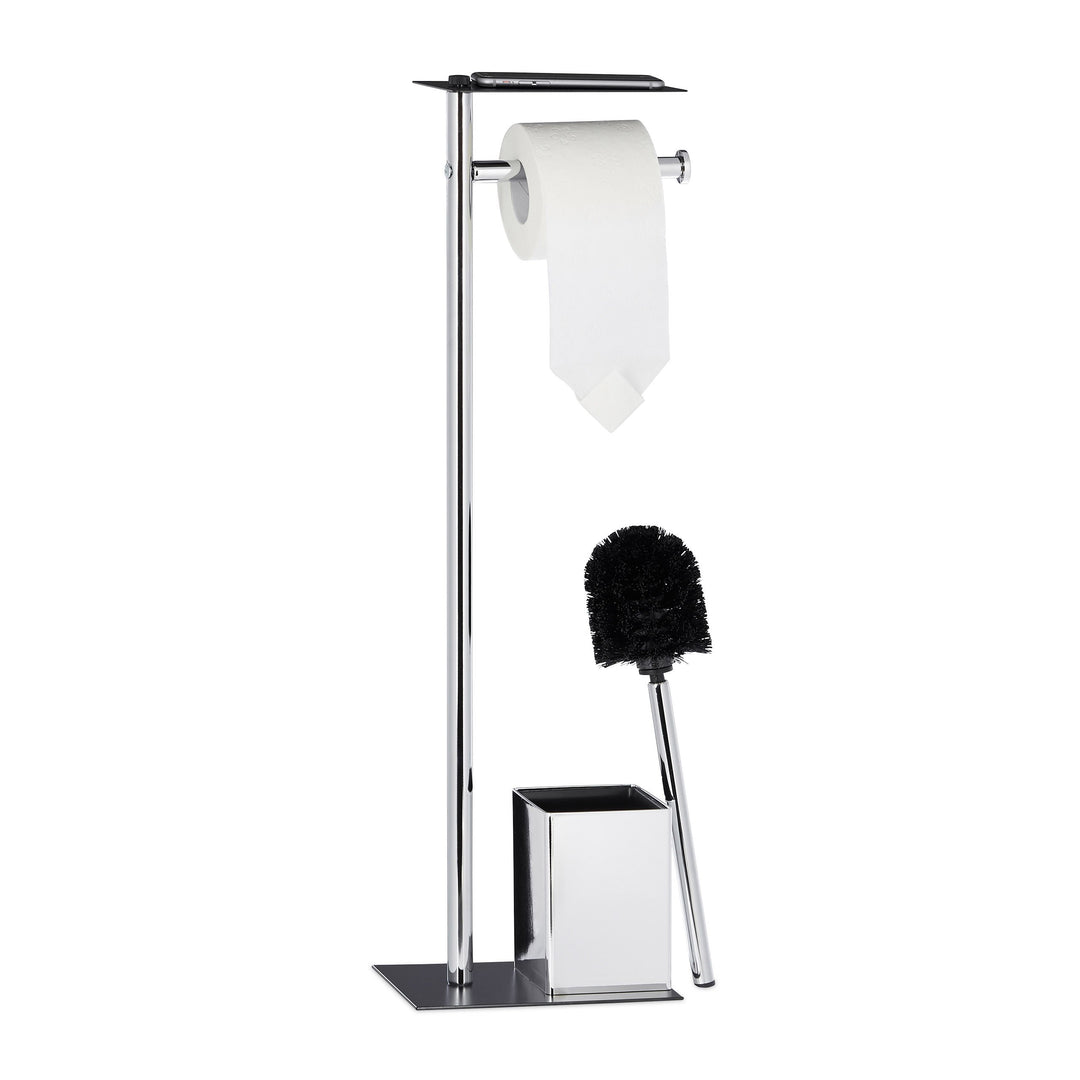 Relaxdays, Toilettenbürste u. Bürstenhalter, HxBxT 66 x 20 x 13 cm, schwarz-Silber WC Garnitur mit T