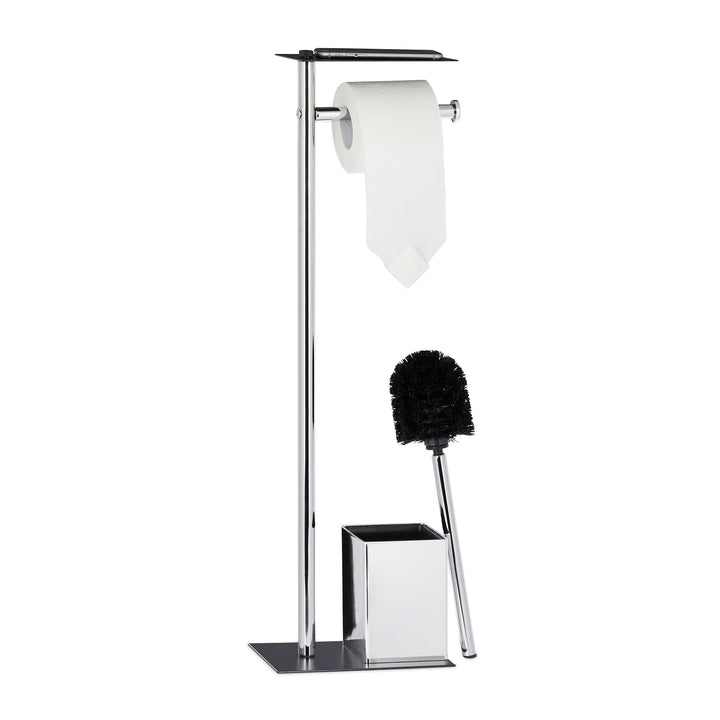 Relaxdays, Toilettenbürste u. Bürstenhalter, HxBxT 66 x 20 x 13 cm, schwarz-Silber WC Garnitur mit T