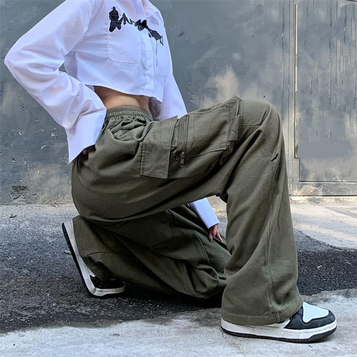 Linsennia Cargohose Damen Baggy Y2k Cargo Parachute Pants Weite Teenager Mädchen High Waist Streetwe