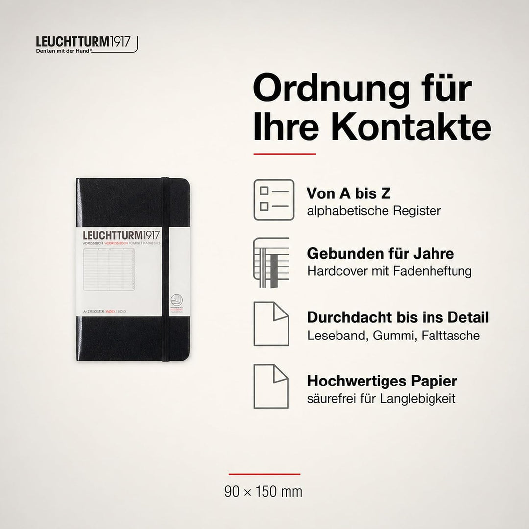 LEUCHTTURM1917 316927 Adressbuch Pocket (A6), Hardcover, Schwarz, Pocket (A6)