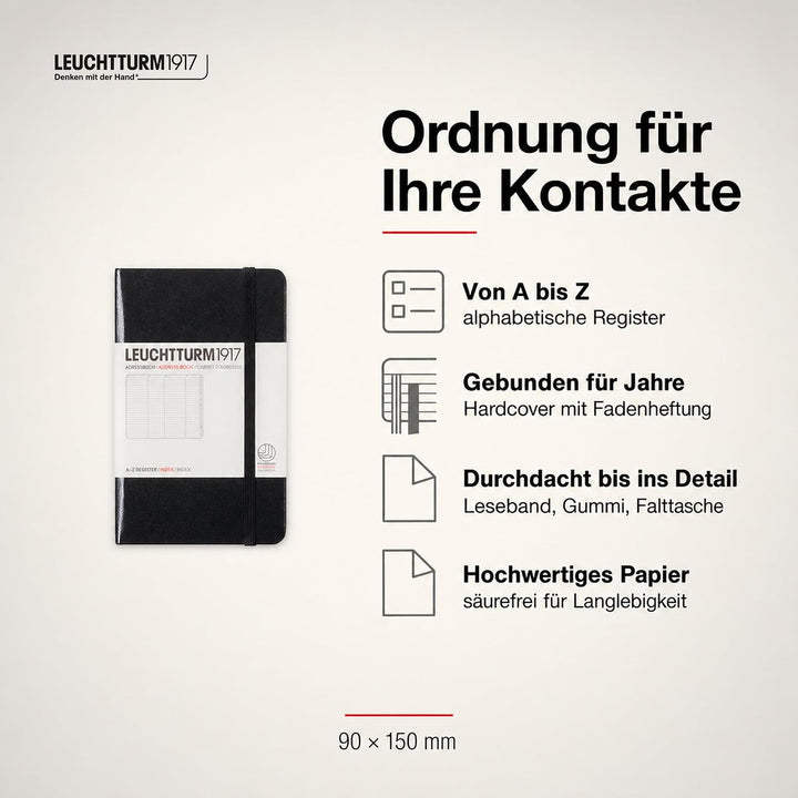 LEUCHTTURM1917 316927 Adressbuch Pocket (A6), Hardcover, Schwarz, Pocket (A6)