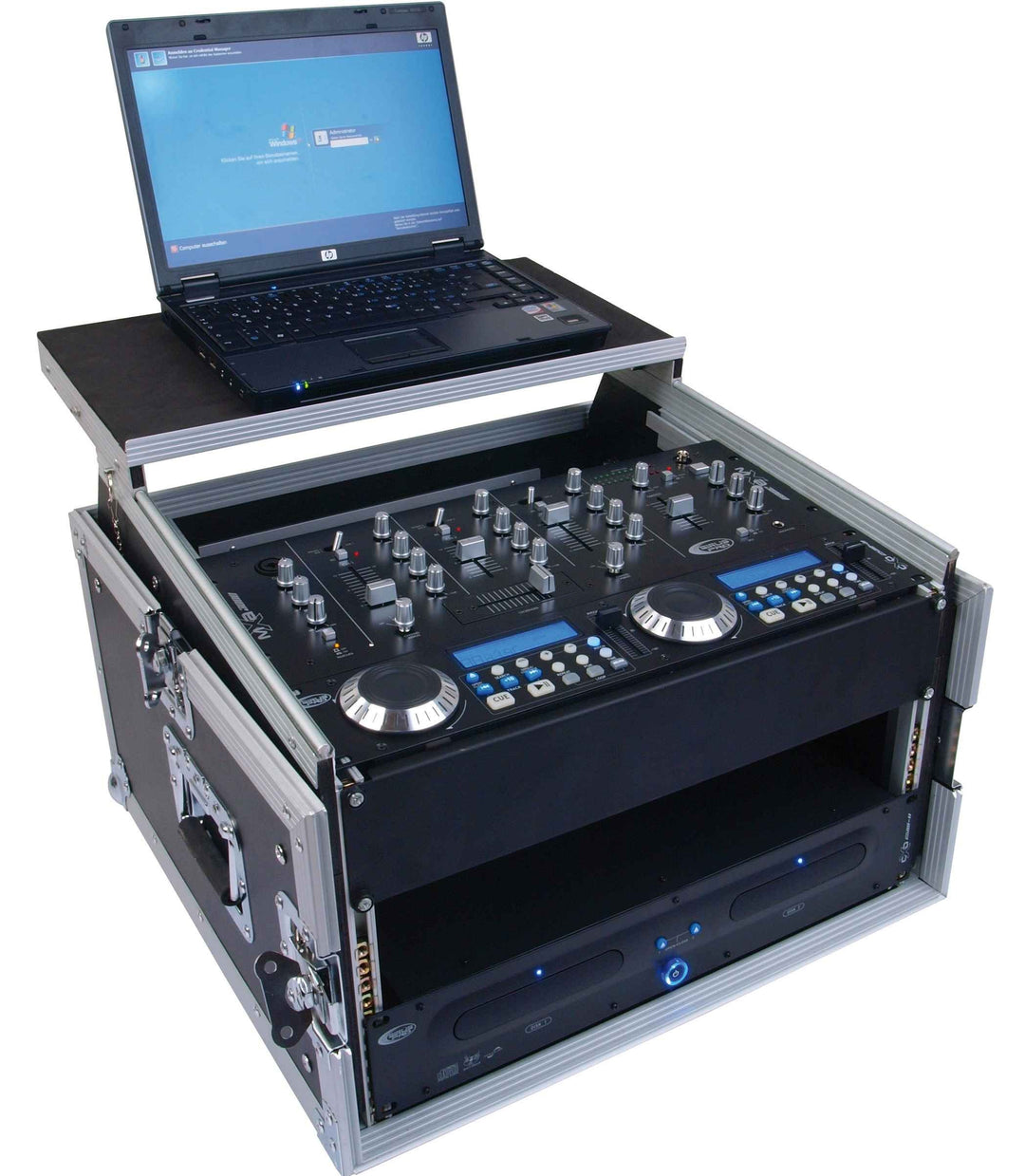 27316 Winkelrack 6/8HE mit Laptop Ablage - Kombi Case, L-Rack, DJ Rack