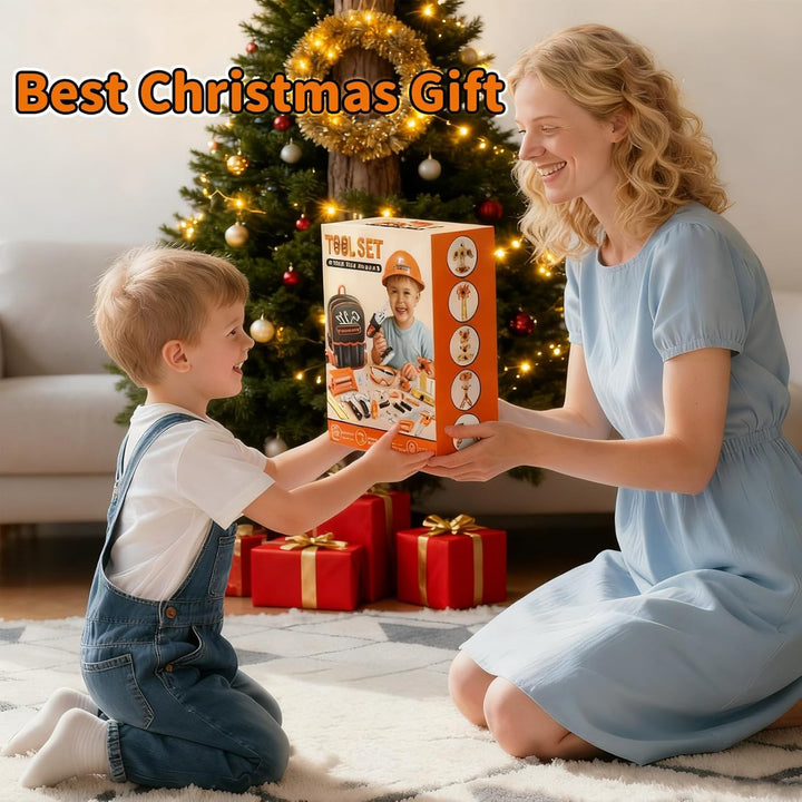 KidBloom Werkzeugkoffer Kinder ab 3 Jahre, 50 Stück Geschenk Junge 3 Jahre mit Rucksack, Werkzeug Ki