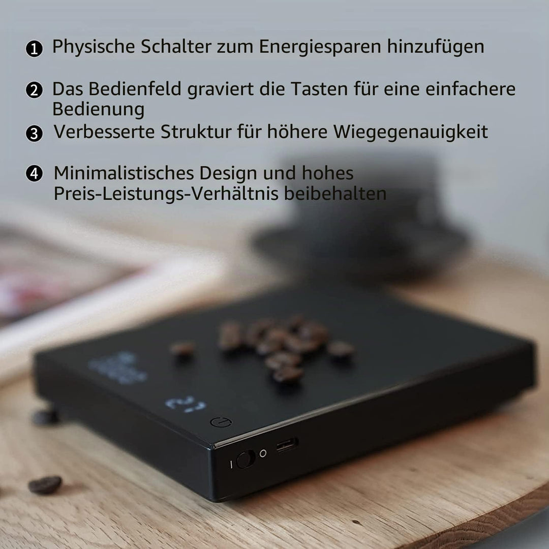 TIMEMORE Kaffeewaage, Espresso-Waage, Digitale Kaffeewaage mit Timer, 2000 g (Schwarz), Schwarz