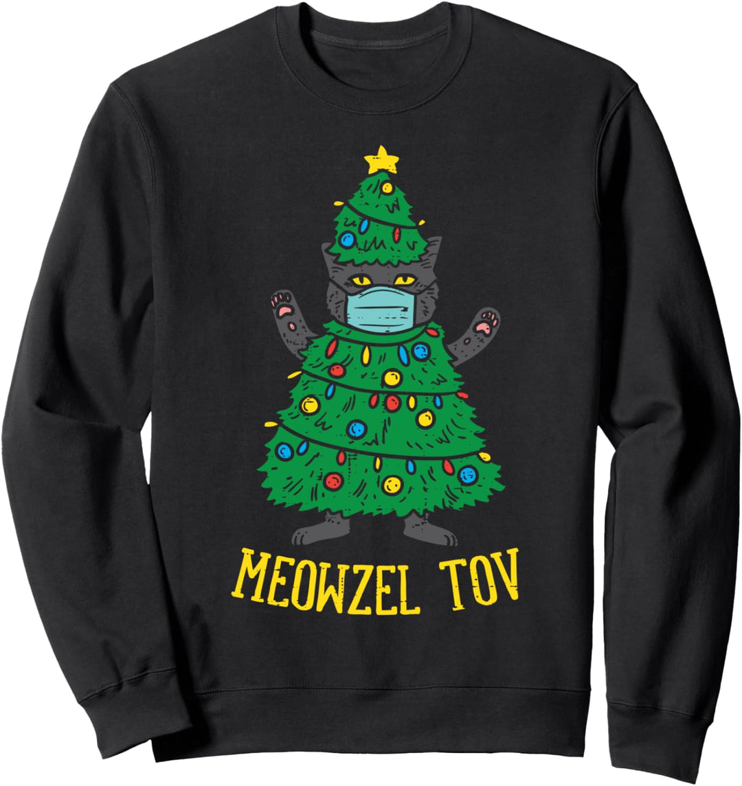 Meowzel Tov Jewish Cat Christmas Tree Mask Quarantine Gift Sweatshirt