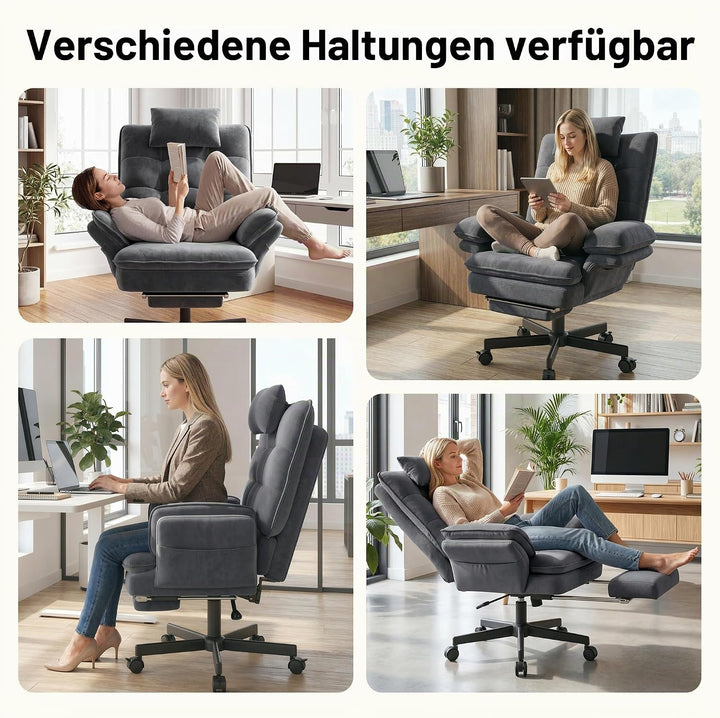 Hawthyhome ergonomischer Bürostuhl mit hochklappbaren Armlehnen, drehbarer Sessel mit Fussstütze, br