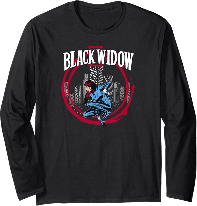 Marvel Black Widow City Skyline Circle Side Portrait Langarmshirt