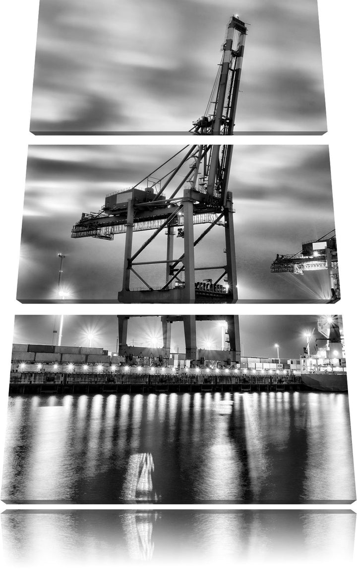 Pixxprint Containerkran im Hafen als Leinwandbild/Grösse: 3 Teilig (120x80) / Wandbild/Kunstdruck/fe