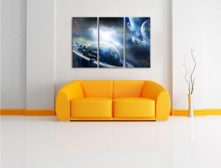 Pixxprint Planeten Meteoriten im Weltall als Leinwandbild - Grösse: 3-Teilig (120x80cm) - Wandbild -
