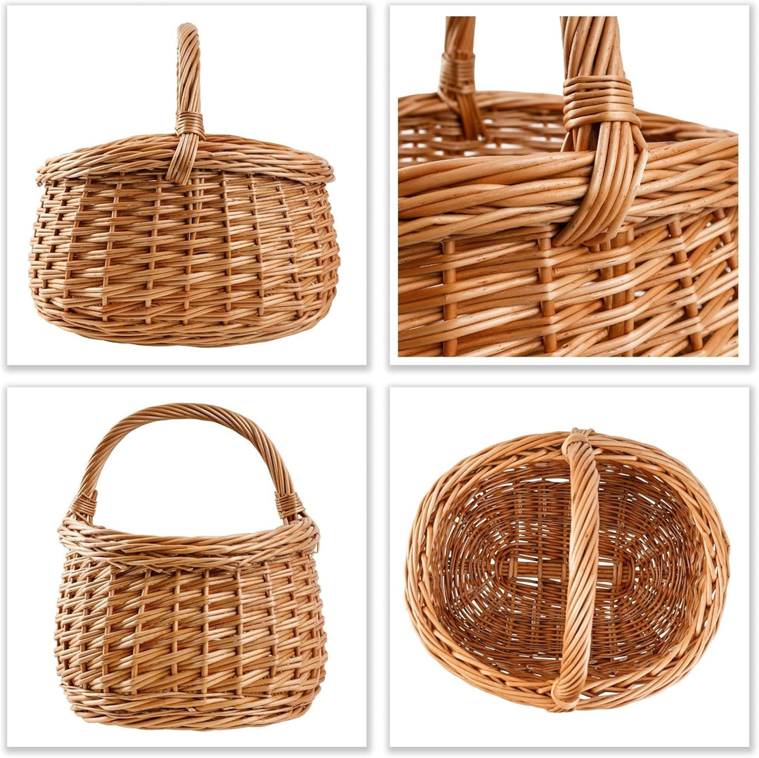 Creative Home Grosser Picknickkorb Weidenkorb mit Henkel Einkaufskorb | 43 x 33 x 40 cm | Pilzkorb N