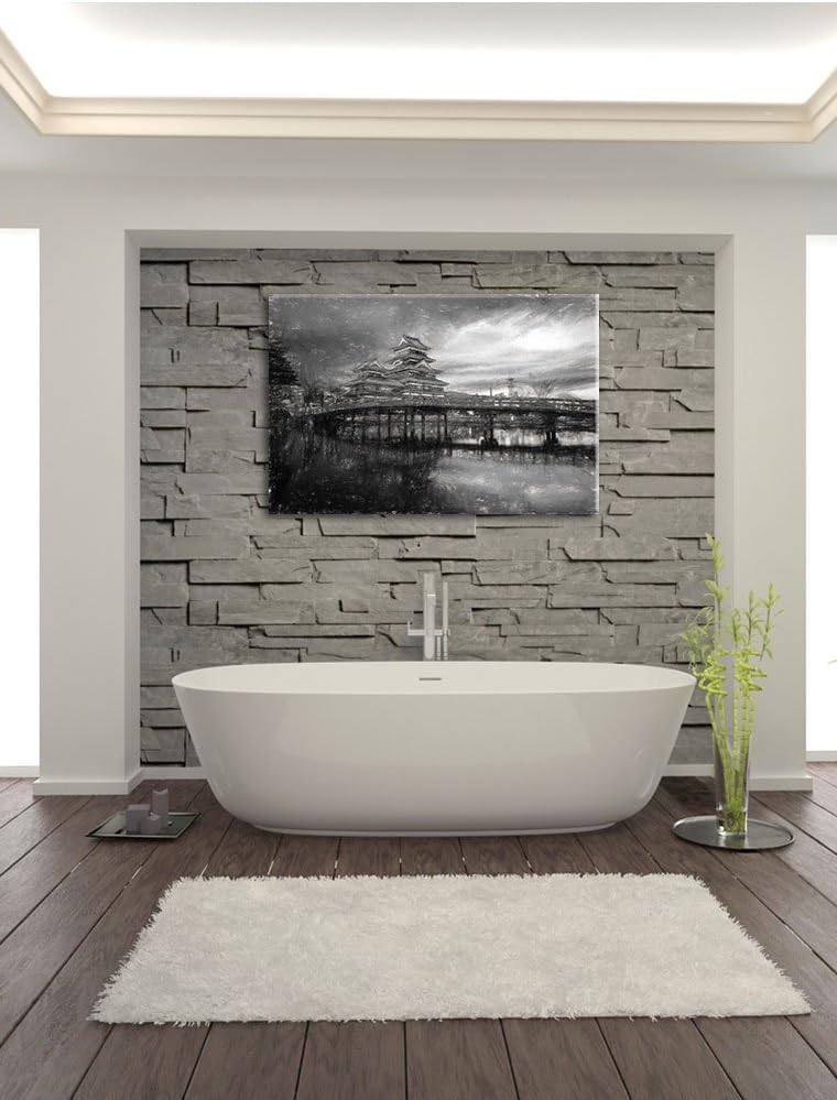 Pixxprint asiatischer Tempel an See als Leinwandbild/Grösse: 100x70 cm/Wandbild/Kunstdruck/fertig be