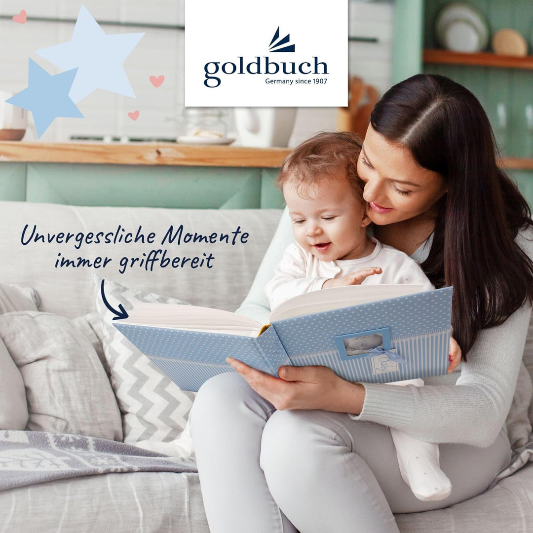 goldbuch 15802 Babyalbum mit Fensterausschnitt, Fotoalbum mit 58 weissen Blankoseiten und 4 illustri