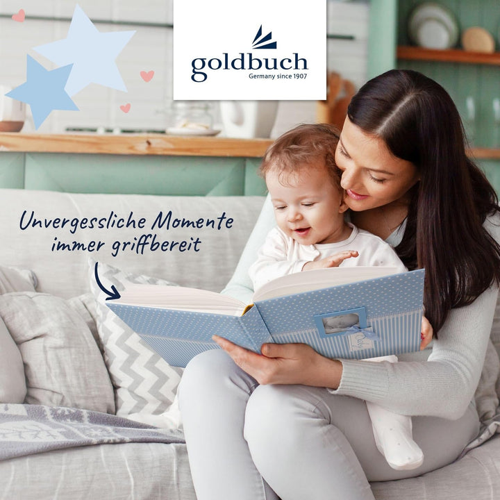 goldbuch 15802 Babyalbum mit Fensterausschnitt, Fotoalbum mit 58 weissen Blankoseiten und 4 illustri