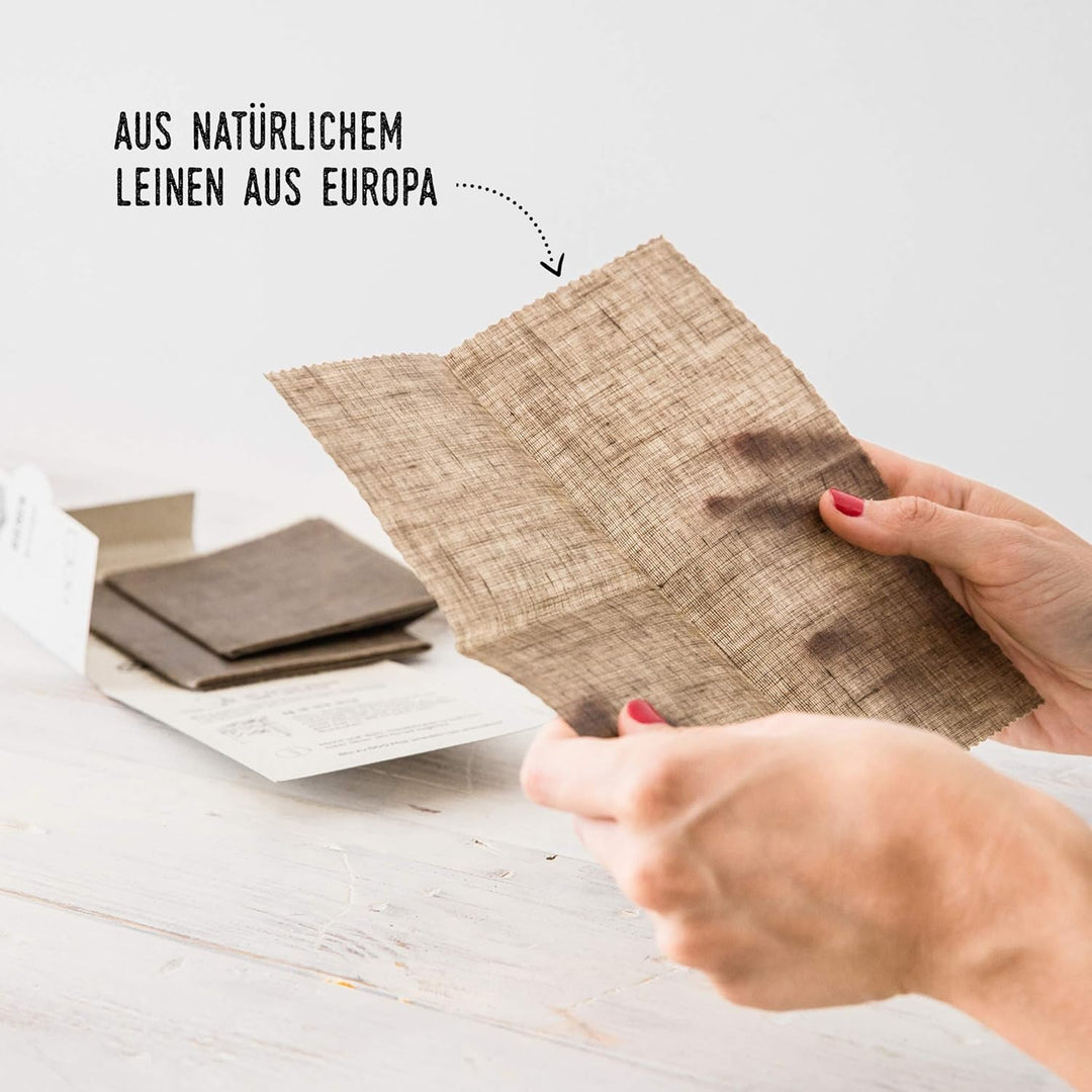 beegut Leinen Bienenwachstücher Set (3 Stück) aus Deutschland, nachhaltige Lebensmittelverpackung fü