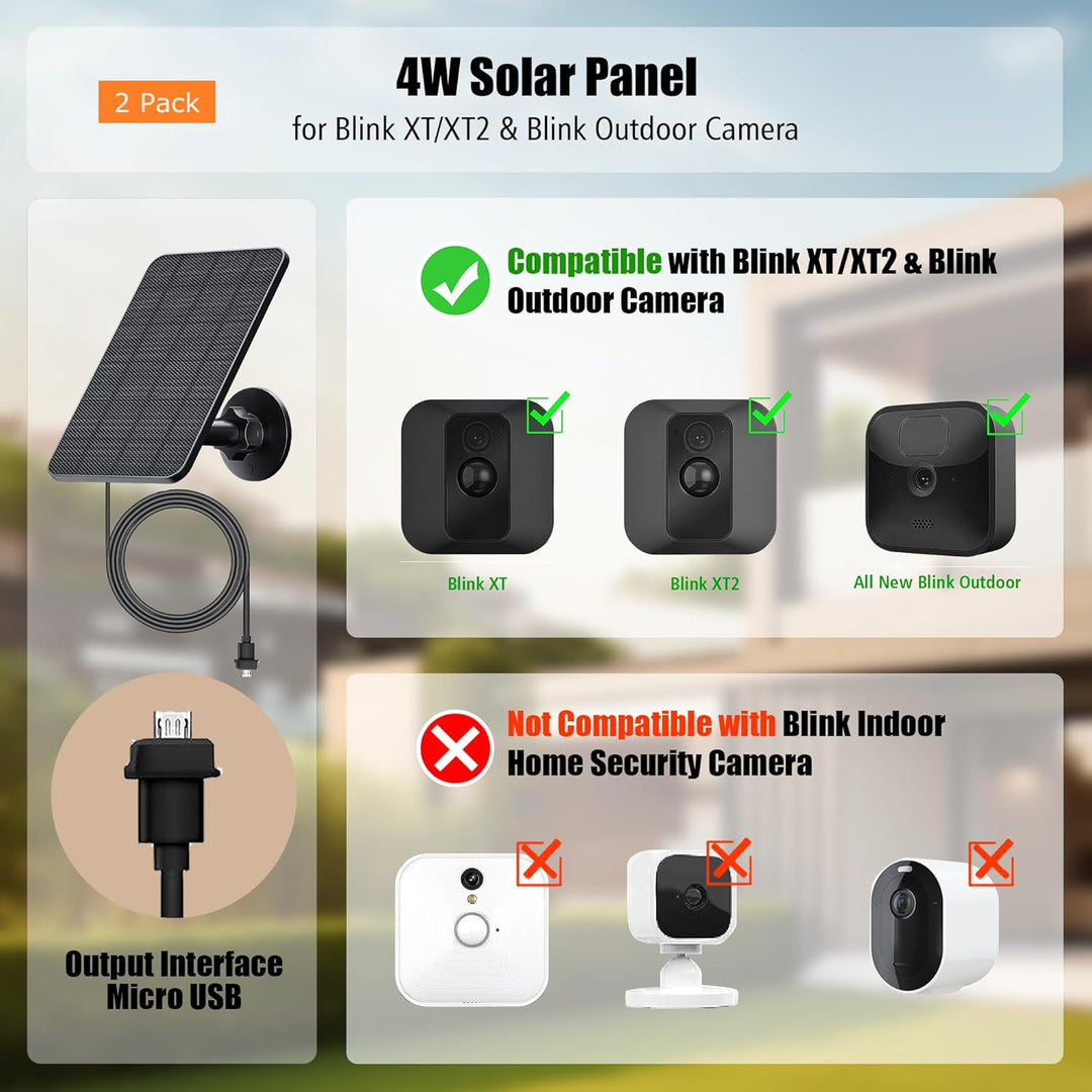 2 Pack Solarpanel für Blink Kamera Outdoor,4W Blink Kamera Solarpanel kompatibel mit Blink Outdoor,B