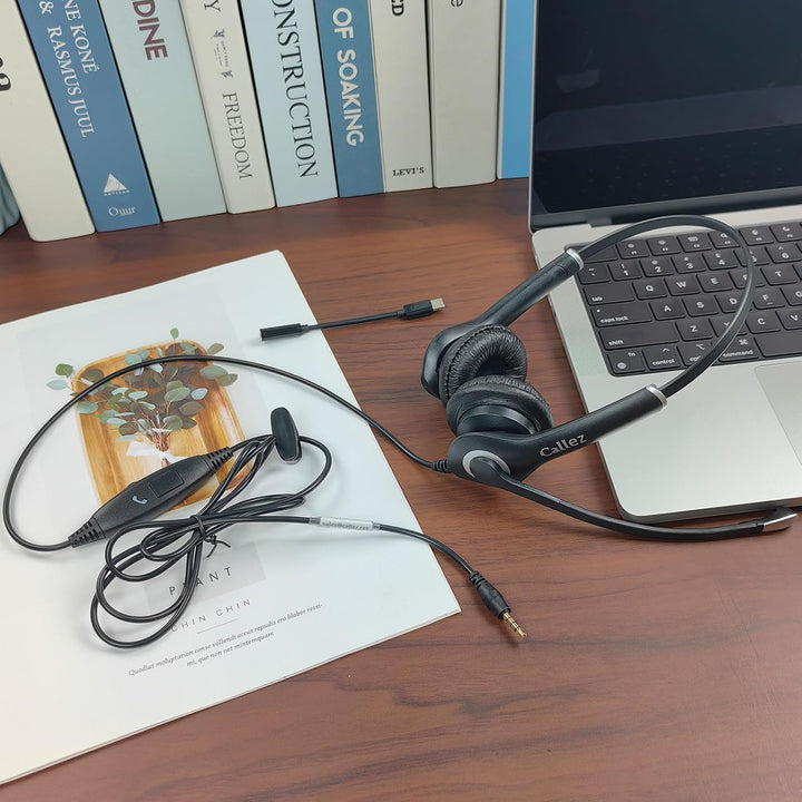 3,5mm Klinke Laptop Headset mit Mikrofon Noise Cancelling, USB-C Headset Handy mit Kabel für iPhone