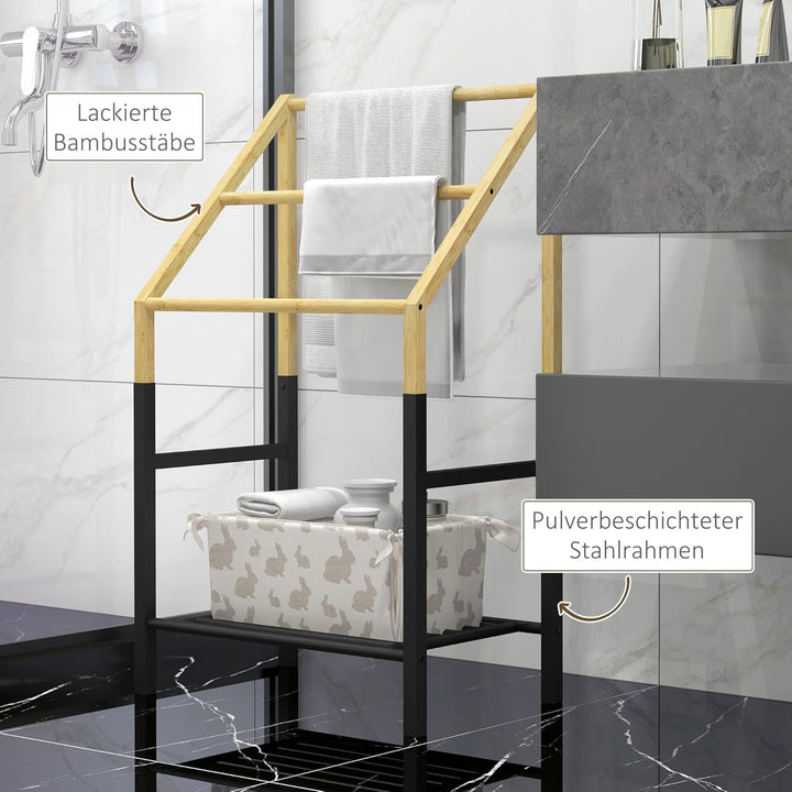 HOMCOM Handtuchhalter, Freistehend Handtuchständer mit Ablage, 3 Handtuchstangen, Badetuchhalter für