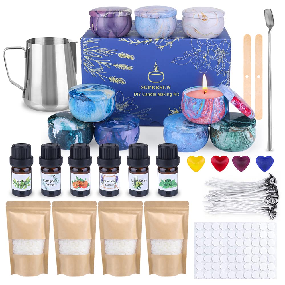 Kerzen Selber Machen Kerzenherstellung Zubehör, Duftkerze Geschenke mit 6 ätherisches Öl, Kerzendoch