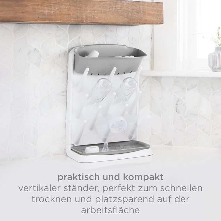 Ubbi Vertical Baby Bottle Drying Rack, Space Saving Countertop Drying Rack Baby Accessory, Grey Grey
