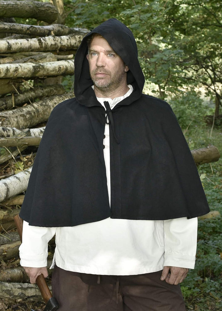 Battle-Merchant Grosse Mittelalter Gugel Damen Herren Schwarz Braun Larp Wikinger Kostüm Kleidung, S